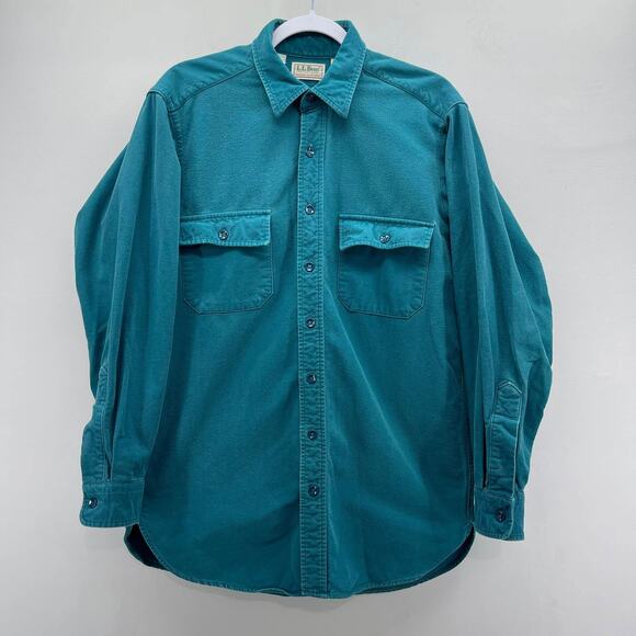 Vintage LL Bean Button Down Shirt Jacket Mens 15.5 Tall Green Chamois Cloth - Picture 1 of 6